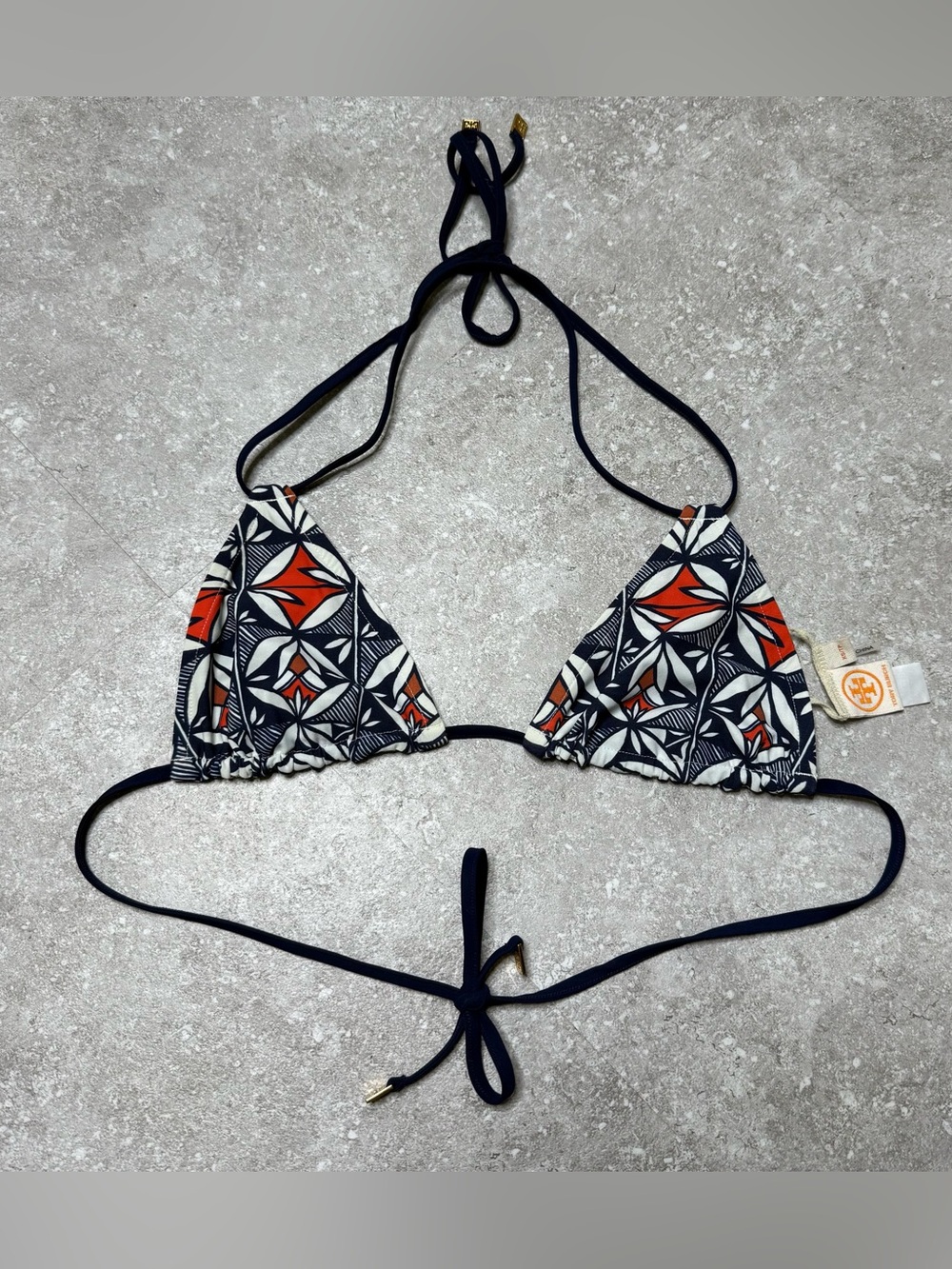 Tory Burch Acoma Triangle Reversible Bikini Top in nautical stripe & floral xs